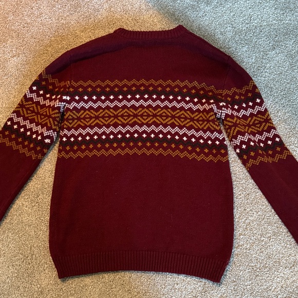 Forever 21 Men's Maroon and Mustard Patterned Crewneck Sweater - Picture 3 of 3